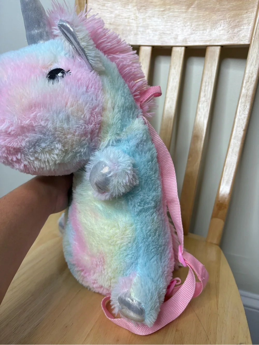 Plush Rainbow Unicorn Kids Backpack - Pastel Pink Blue Yellow